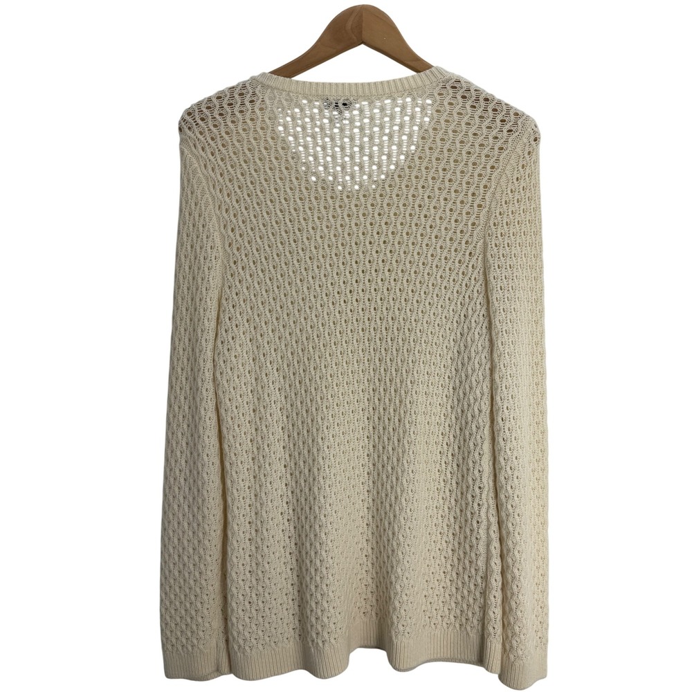 TALBOTS Cream Textured Knit Crew Neck Sweater Womens XL Button Shoulder Detail - Picture 5 of 9